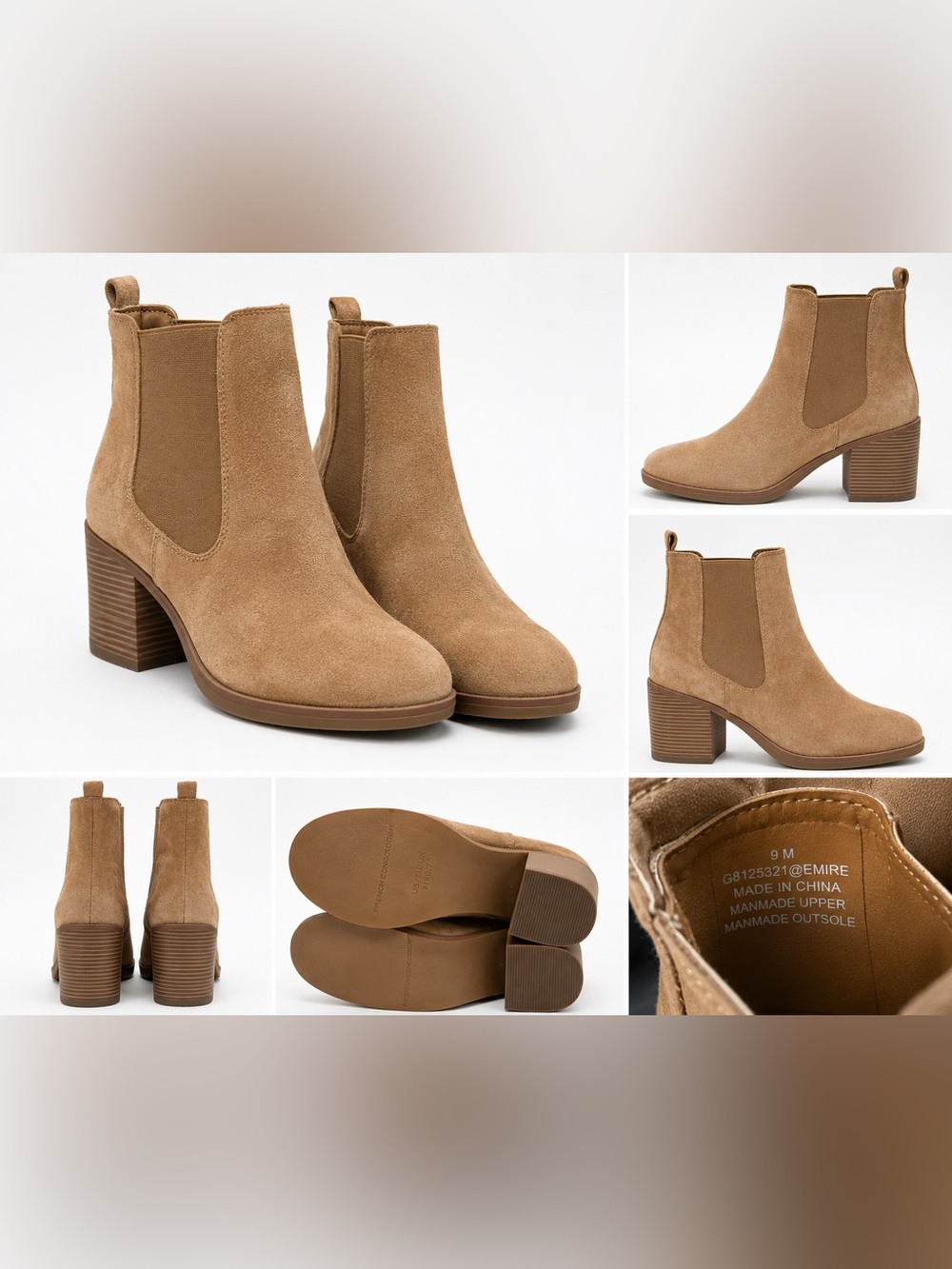 French Connection Tan Suede Chelsea Block Heel Booties
